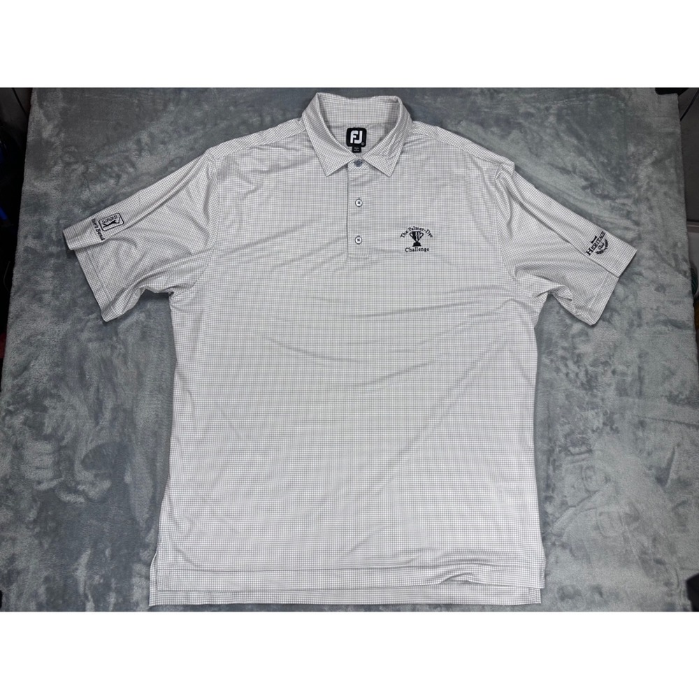 FootJoy Mens XL Golf‎ Polo Shirt Grey White Houndstooth Palmer-Dye Challenge TPC